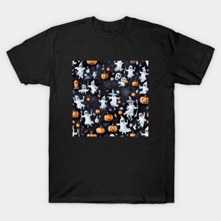 Halloween ghosts and pumpkins pattern T-Shirt